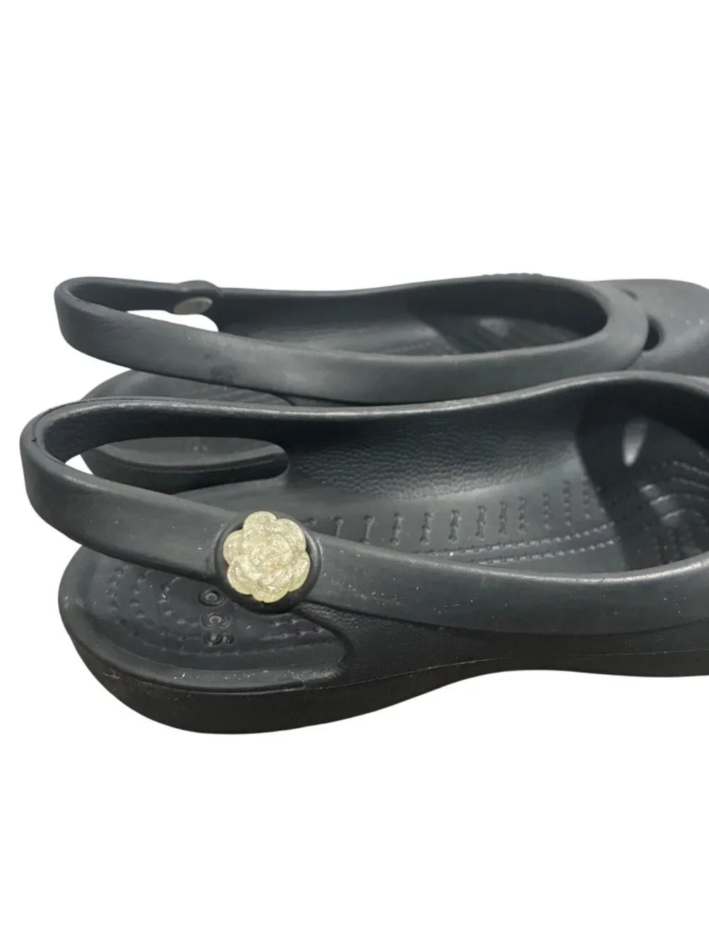 Crocs Jayna Black Slingback Flats Womens Size 7 Rubber Rose Detail Comfortable
